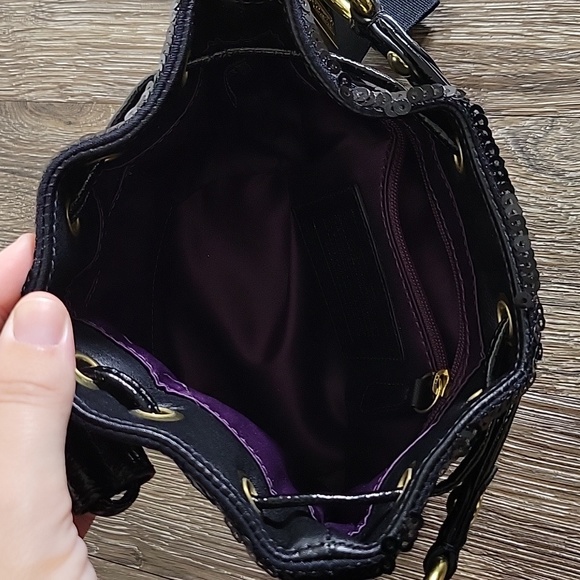 COACH POPPY BLACK SEQUINS CINCH DRAWSTRING BUCKET HANDBAG MINI 18726 - Picture 12 of 14